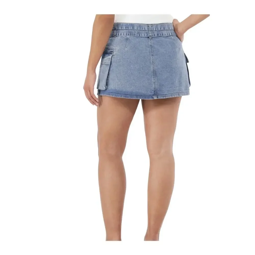 NWT Denim jean Mini Skirt Cargo Large 12-14 Double Belted festival concert